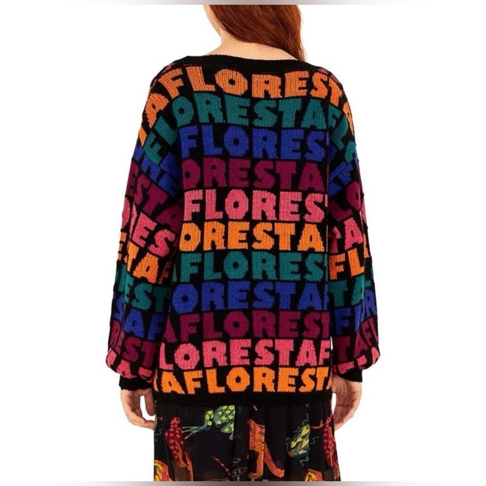 Farm Rio Floresta Wool Blend Sweater Black Multicolor Oversized Size S NWT - Picture 2 of 6